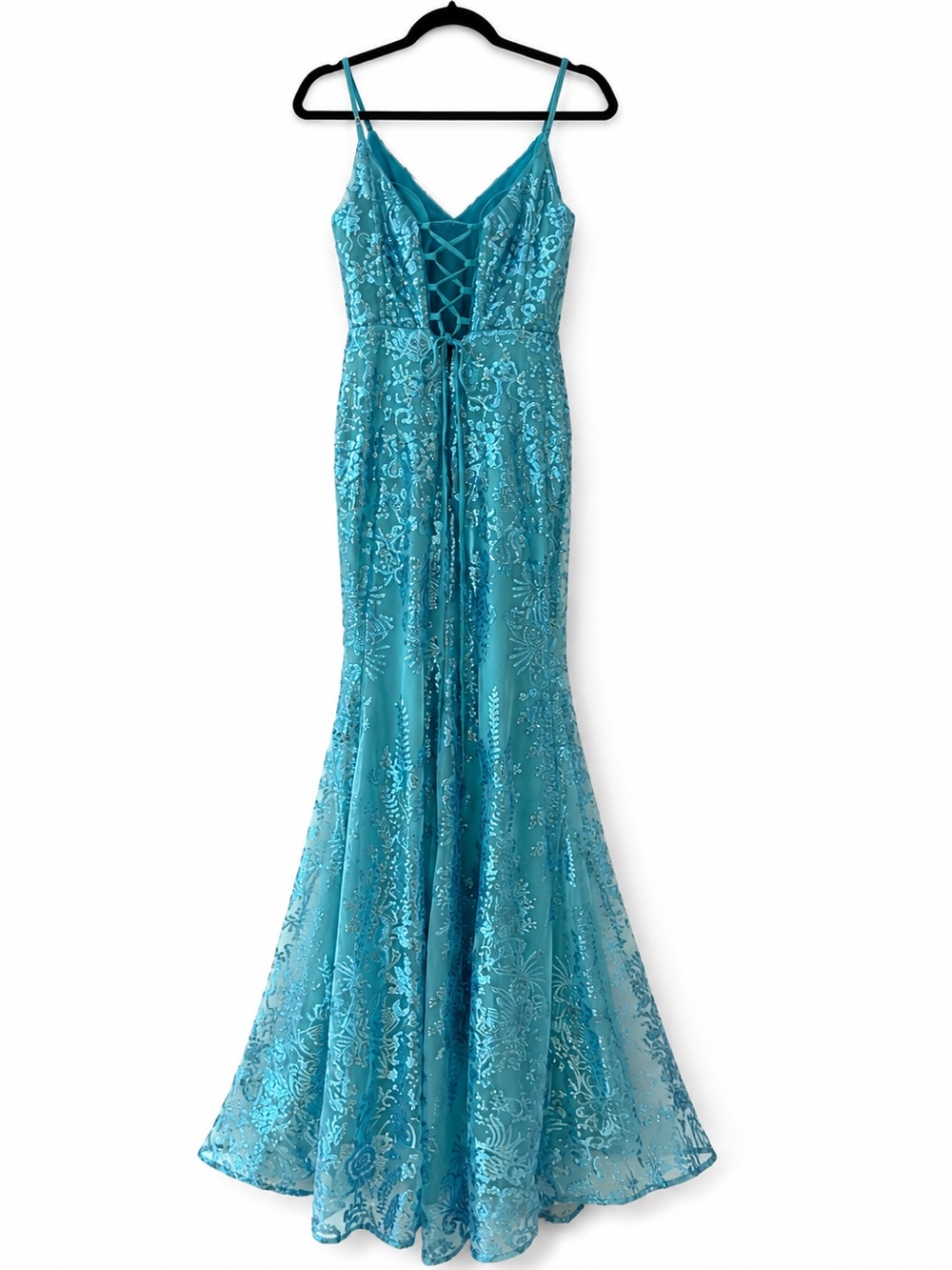 Aqua Sequin Mermaid Gown Size 6 Corset Back Formal Prom Wedding Guest Dress - Picture 5 of 6